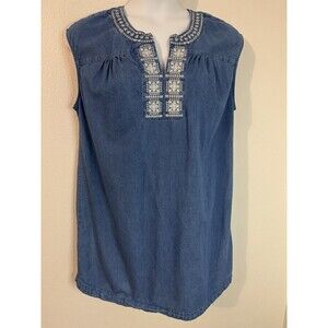 Knox Rose Womens Chambray Embroidered Tunic Sleeveless Dress XXL 65% Cotton